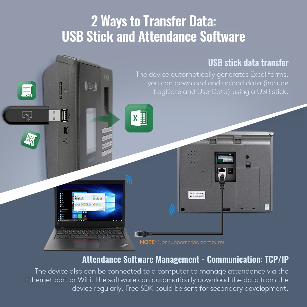 HOMSECUR New Face Fingerprint RFID Card Time Attendance+Free Software+WiFi+DST