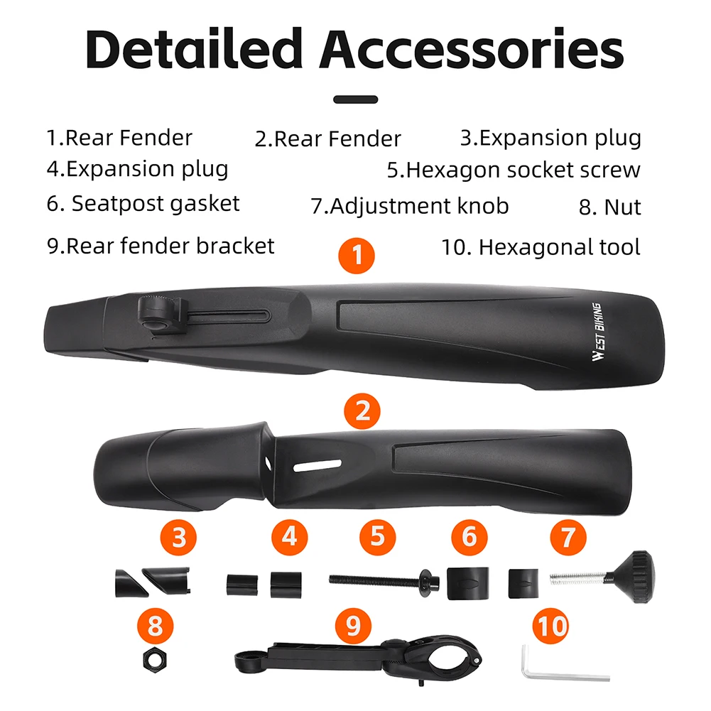 Bike Fenders Mudguard Adjustable Cycling Splash Guard Universal Bike Fender Bicycle Mudguard For 26 27.5 29 Inch 2Pcs bicycle fender
