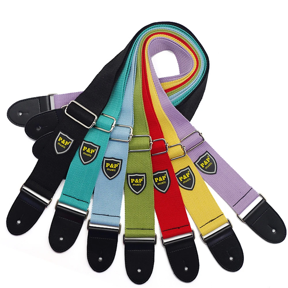 Colorful Cotton Guitar Strap - Soft Yellow and Sky Blue