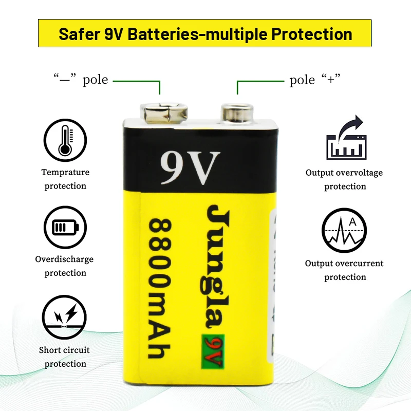 2023 9V 8800mAh li ion Rechargeable battery Micro USB Batteries 9 v