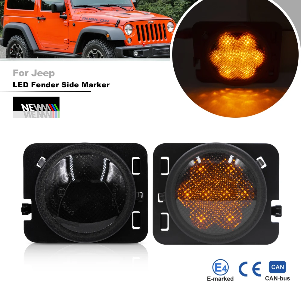 2x Smoked Lens Led Amber Yellow Front Fender Side Marker Light Assembly