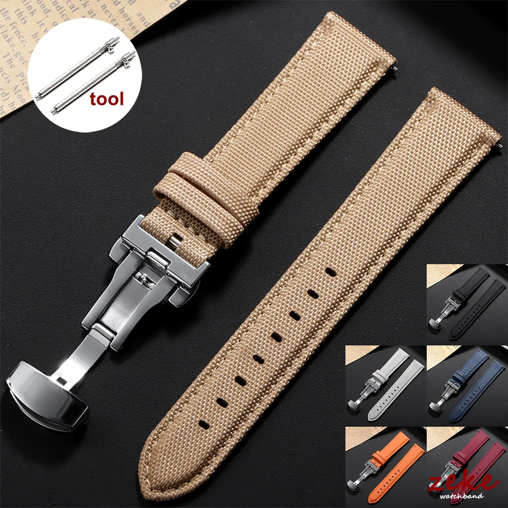 tonjett high quality multicolor nylon sailcloth watch... 22mm Waterproof Sailcloth Watch Strap Nylon+Leather Watchband Men Women ...