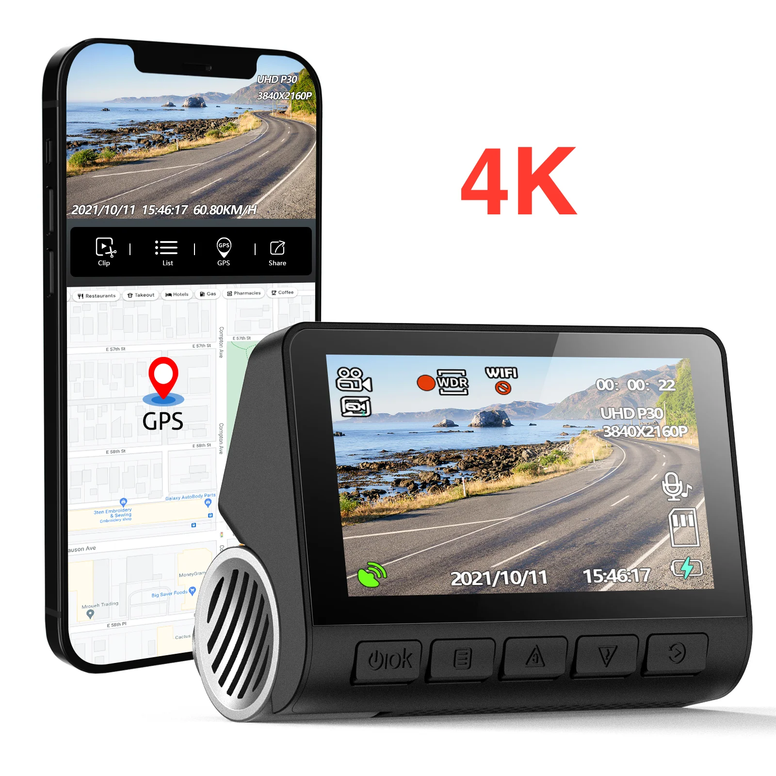 4K Dash Cam Front and Rear View Camera Drive Video Recorder Night Vision Dash Cam Vehicle Black Box 1