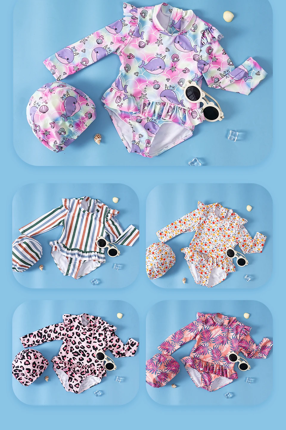 Säugling Baby Mädchen Bade bekleidung Sommer Bikini Set Kinder Kleinkind lernen Badeanzüge Langarm Badeanzüge mit Hut – Detail 10