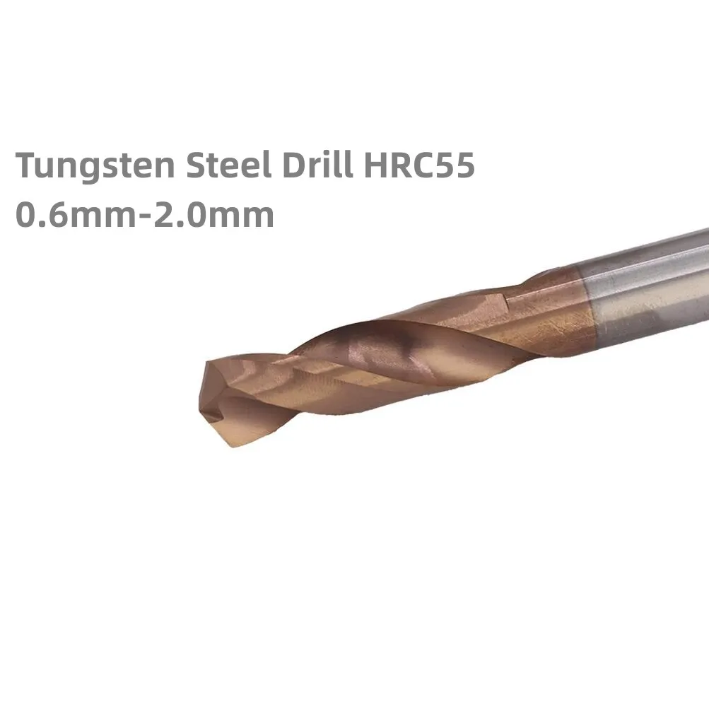 2PCS  Straight Shank Tungsten Steel HRC55 0.6mm-2.0mm Drill Bits for CNC Precision Hole Machining Milling Drilling