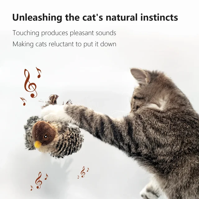 Washable Interactive Cat Toys Plush Flying Bird Squeak Cat Toy Sparrow Catnip Toys Vivid Chirping Simulation Bird Interactive 4