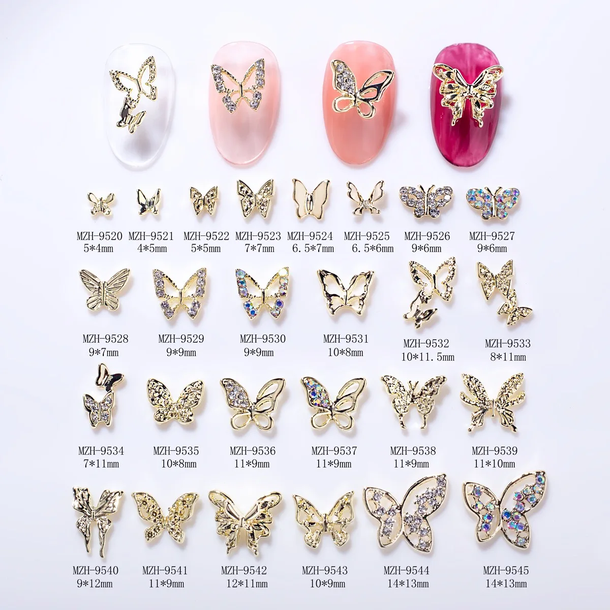 

10 Pcs Butterfly Alloy Nail Charms 3D Butterfly Zircon Diamond Rhinestone Nails Jewelry DIY Nail Art Decoration Accessories