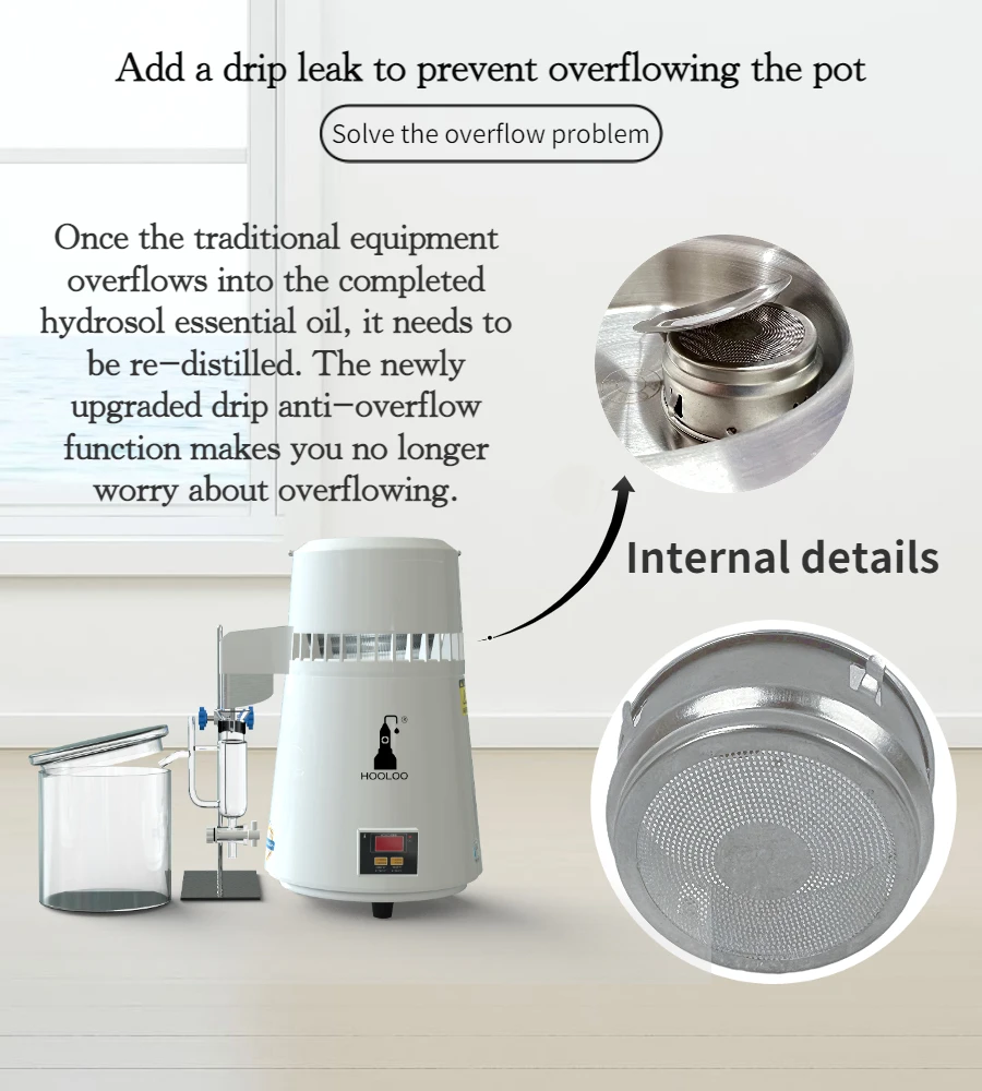 HOOLOO-Water Distiller Purifier, Filter Dispenser, Stainless Steel, Electric Distillation, Laboratory Equipment, Home Appliance