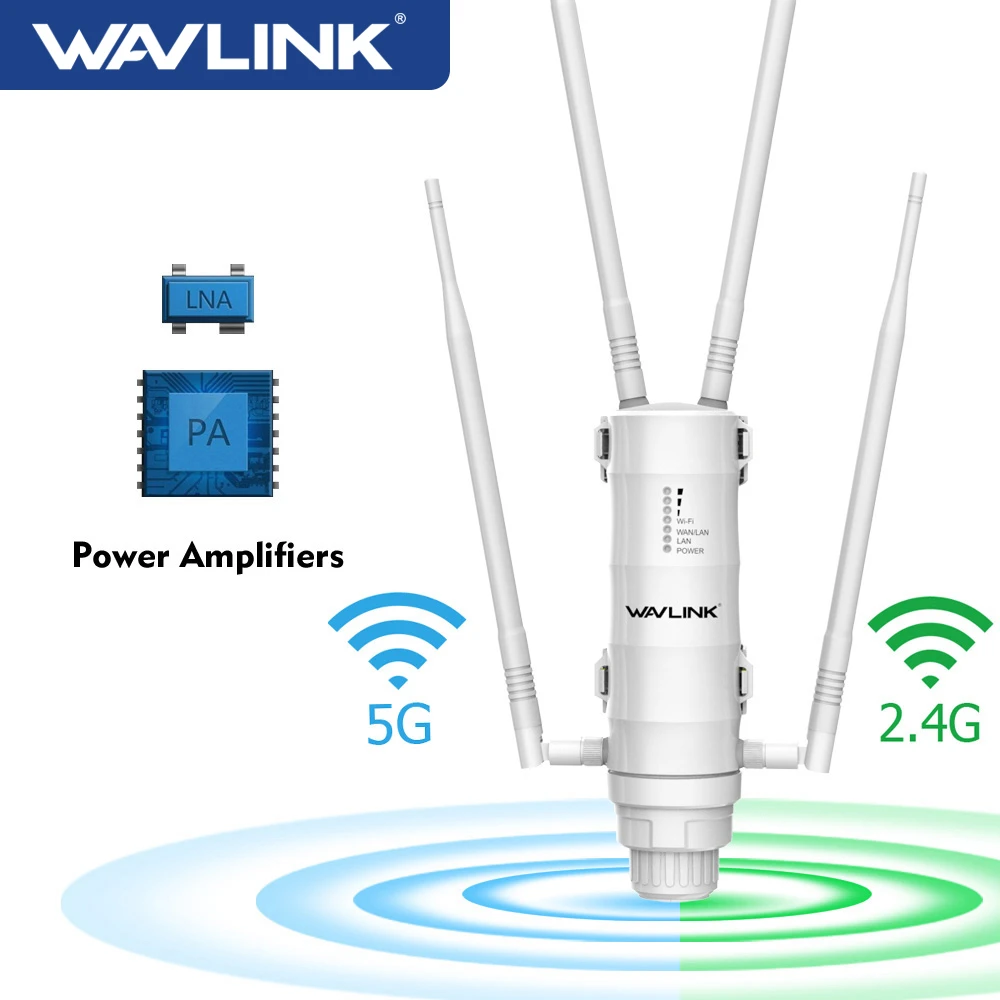 Wavlink Outdoor WiFi Range Extender Wireless Access Point Dual Band 2.4G+5Ghz High Power Wifi Router/Repeater Signal Booster POE