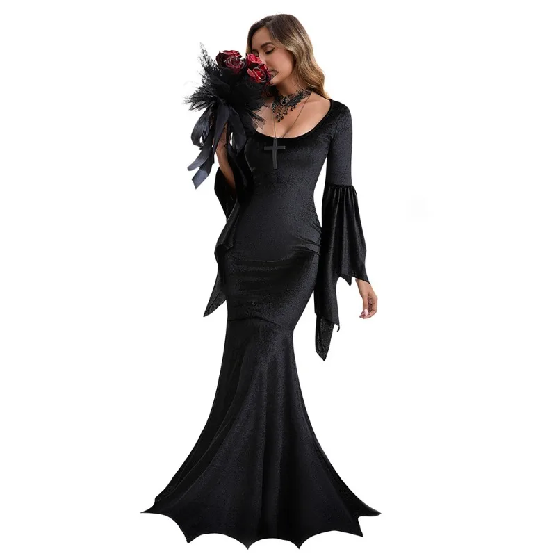2025 Halloween Bat Witch Cosplay Costume Dark Gothic Style Vampire Ghost  Bride Long Black Dress for Women Carnival Party Outfits - AliExpress  200000532