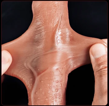 Strong Male Sliding Foreskin Big Dildo Skin Feel Suction Cup Thick Cock Anal Adult Toy for Men Women Gay Double Silicone Penis 3
