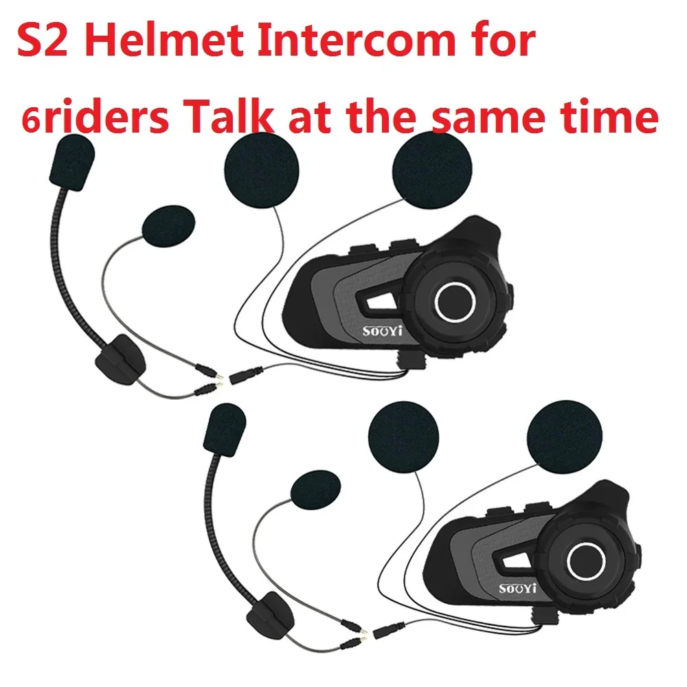 

S2 Motorcycle Helmet Bluetooth Intercom Headset Universal Pairing For Other Brand 6 Riders Talking At the Same Time FM Radio