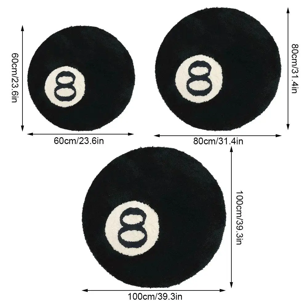 Simulation Billiards 8 Ball Rug Round Tufting Soft Chair Pad Anti-slip Bath Floor Mat Kids Bedroom Black Carpet 2023