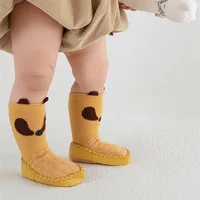 Autumn Winter Korean Baby Anti Slip Walking Shoes Spring Newborn Infant Floor Sock Cartoon Boy Leather Soled Socks First Walkers 5