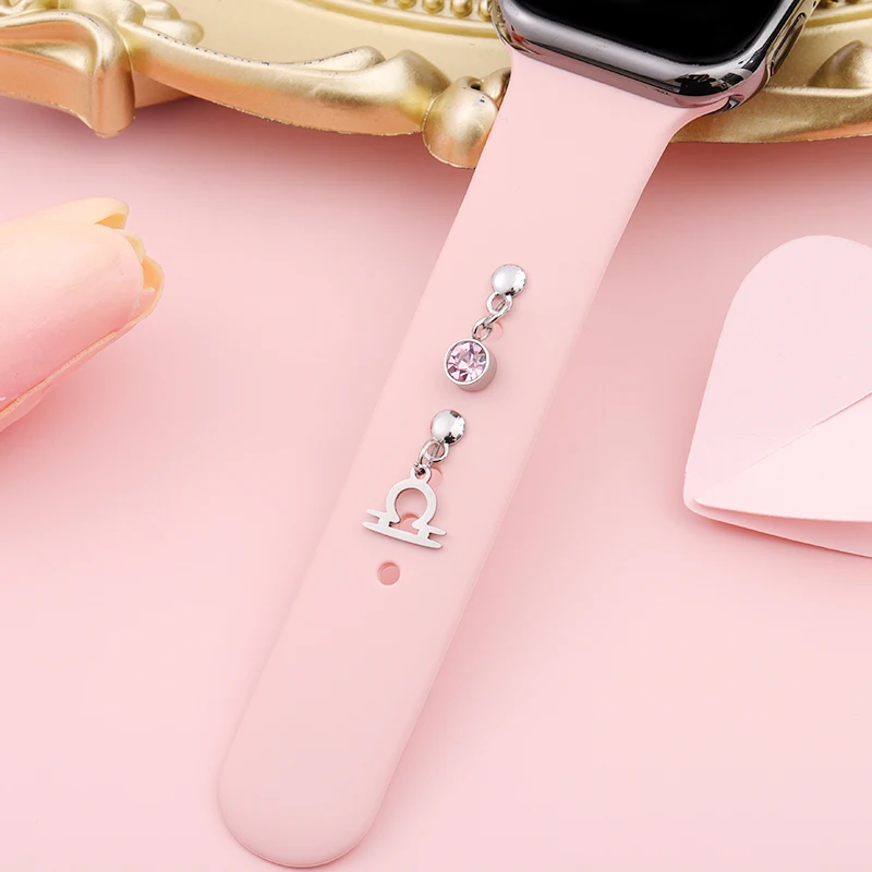 12 Constellations Symbol Charms for Iwatch Silicone Strap Decorative Charm for Apple Watchband 2pcs Couple Charms Stud Jewelry