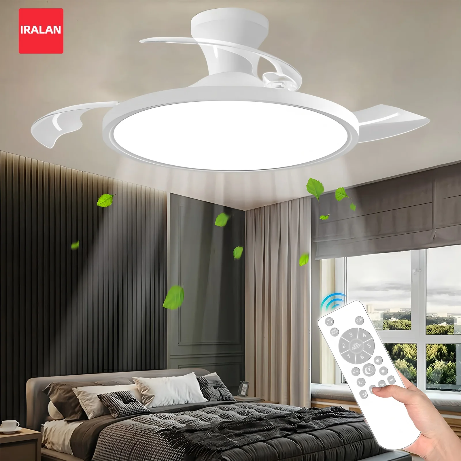 간단한 LED 천장 조명 전기 팬 접이식 팬 블레이드 스마트 천장 팬 조명 현대 조명기구 흰색 천장 램프