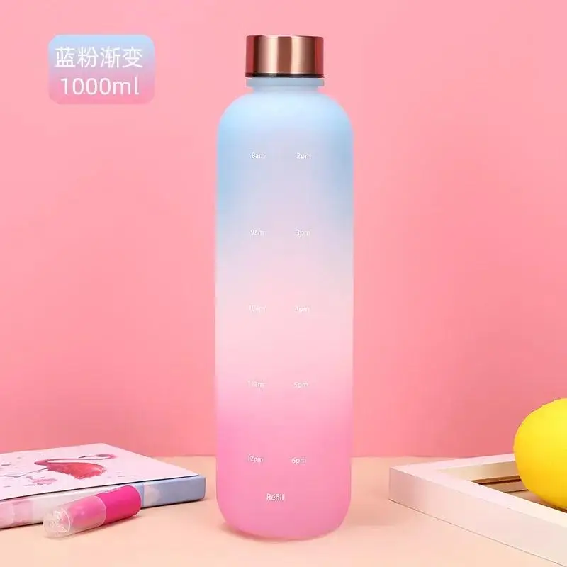 1L Frosted Leakproof Water Bottle with Time Markers - BPA-Free, Reusable Fitness & Travel Companion