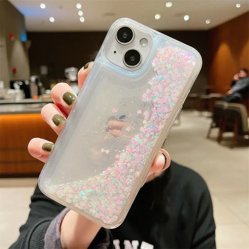 ตัวเลือกสินค้า เคสใสกันกระแทก กลิตเตอร์หัวใจ สำหรับ iPhone 16/15/14/13/12/11