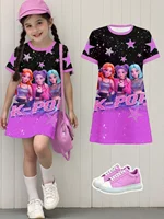 Robe pour filles, motif de dessin animé Kpop, cadeau amusant pour les fans, vêtements Harajuku pour filles, hauts d'été, robe à manches courtes, vêtements pour enfants 2