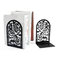 Rose Metal Book Ends -Black L Shaped Book Stand Holder for Home Office Desk, Creative Gift for Dads and Loved Ones 2