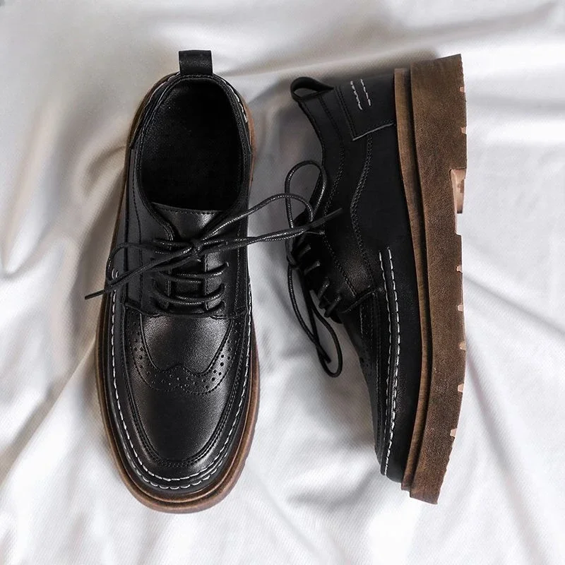 Man Casual Shoe Round Toe Leather Shoes For Men Brogue Luxury Sale Adults Fashion Elegant Cheap Clearance Korean Style Pu
