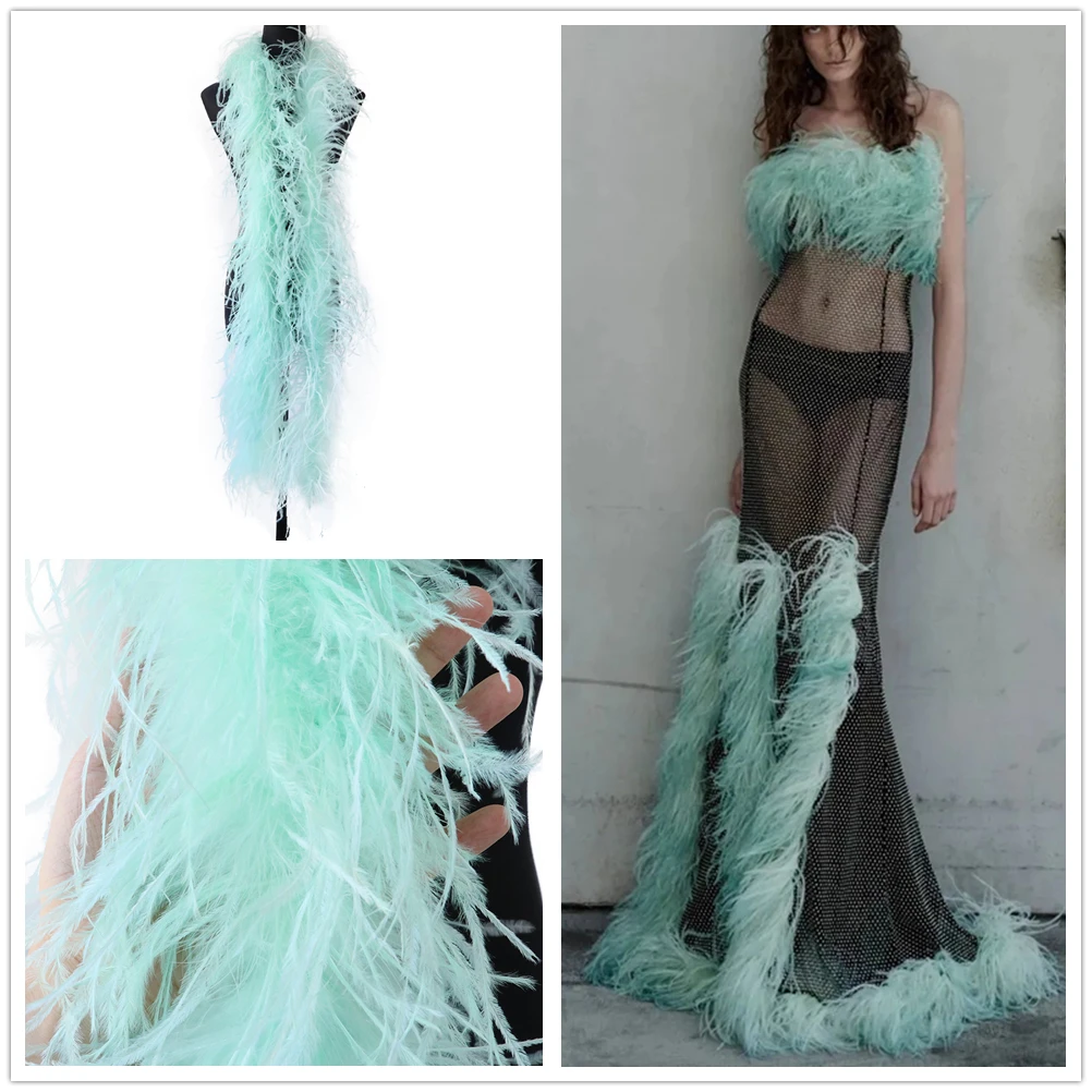 Custom-Made 6ply Ostrich Feather Boa Scarf Wedding Dress Party Clothing Sewing Plume Decoration Shawl Ostrich Boa 0.5-3M
