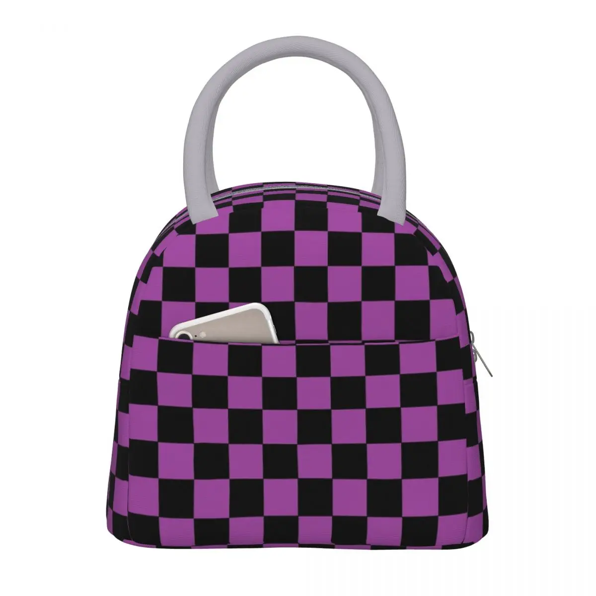 

Checkered Purple And Black Insulated Lunch Bag Thermal Bag Lunch Container Portable Tote Lunch Box Men Women School Picnic