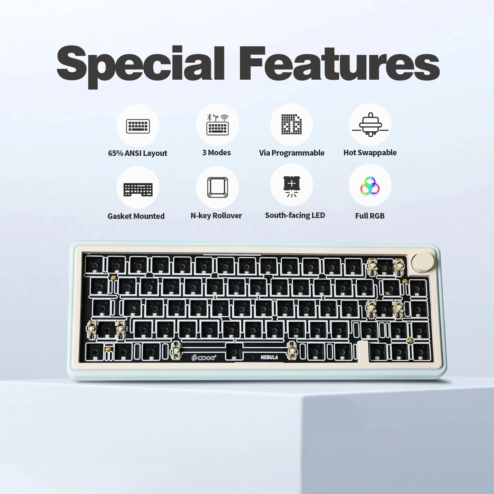 Cidoo Nebula-via-teclado Mecânico sem Fio Programável Hot Swappable Bluetooth 2.4ghz Tipo-c com Fio Windows Mac Mac 65 - Imagem 5