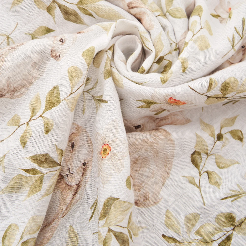 Elinfant waffle bamboo cotton swaddel blanket comfortable breathable digital print baby bath towel 4