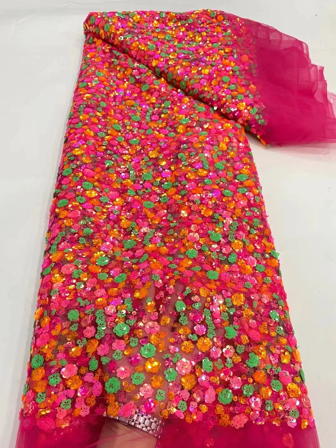 

African Latest Multi Colour Embroidery 5 Yards Lace Fabric French High Quality Sequins Tulle Lace For Wedding Party Dresses Sew