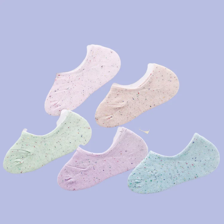 

5 Pairs Invisible Socks Cotton Bottom Silicone Non-Slip Non-Falling Summer Thin Shallow Mouth Socks Candy Color Idea Yarn