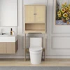 Over The Toilet  Cabinet, Bathroom Shelves Over Toilet with 2 Rattan Doors&Adjustable Shelves&Open  Shelf-Natural Wood 2
