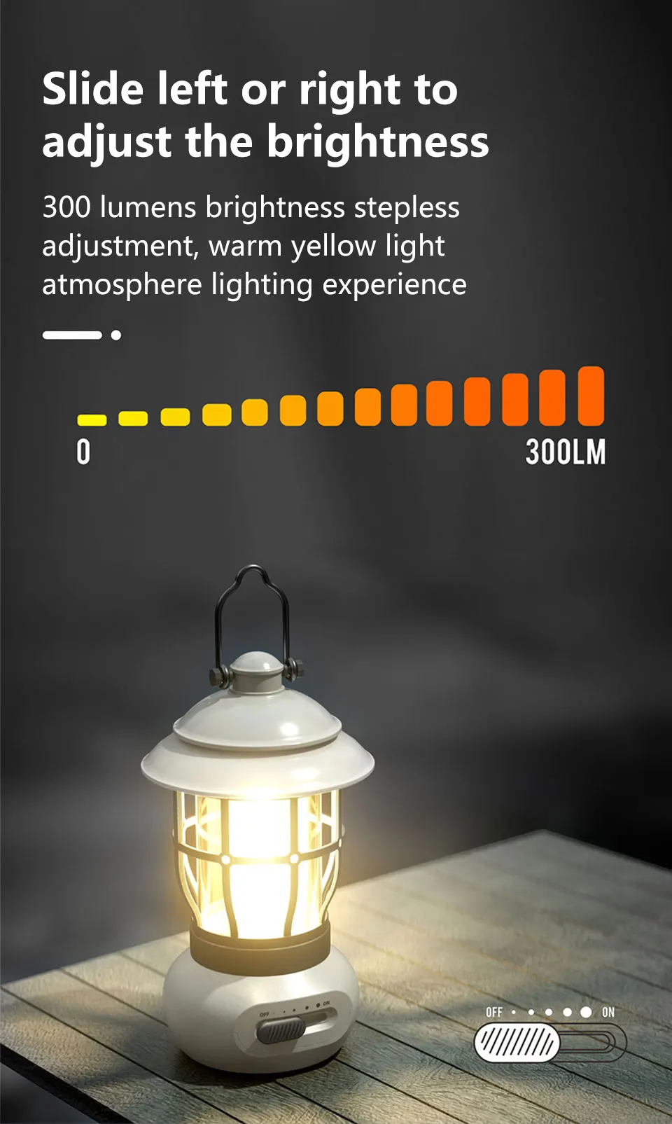 Description Picture 6 of itemRetro Portable Camping Lantern Waterproof Emergency Light Stepless Dimming COB Rechargeable Hanging Tent Lamp For Outdoor Hiking