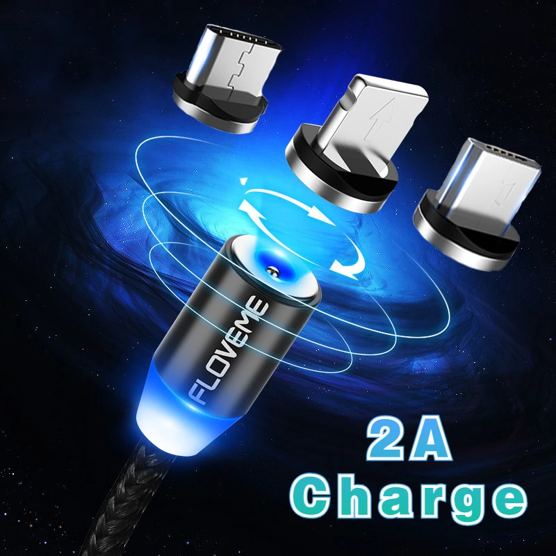 

Iphone 14 13 12 Magnetic Phone Charging Cable 3 in 1 360° Rotating LED Magnetic Data Charge for Type-c Lightning Micro