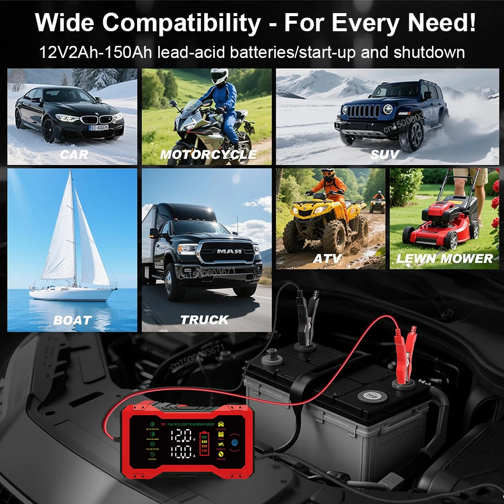 Car Battery Charger 12V Intelligent Automotive Battery Charger For Car and Motorcycle Power Puls Repair Charger Battery Charging - 4