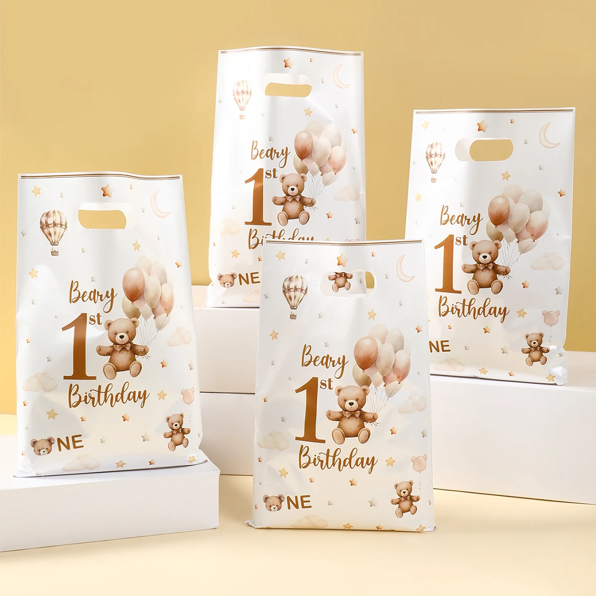 Kleine Braunbär-Geschenktüten, alles Gute zum 1. Geburtstag, Partydekorationen, für Kinder, Mädchen, Jungen, Gastgeschenke, handliche Taschen, Babyparty-Zubehör – Detail 2