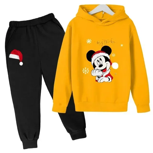 Conjuntos navideños para niños de Disney Mickey Mouse, ropa para niños, sudaderas con capucha y pantalones, conjunto de 2 piezas, chándales de dibujos animados para niños, ropa para niños pequeños, tr