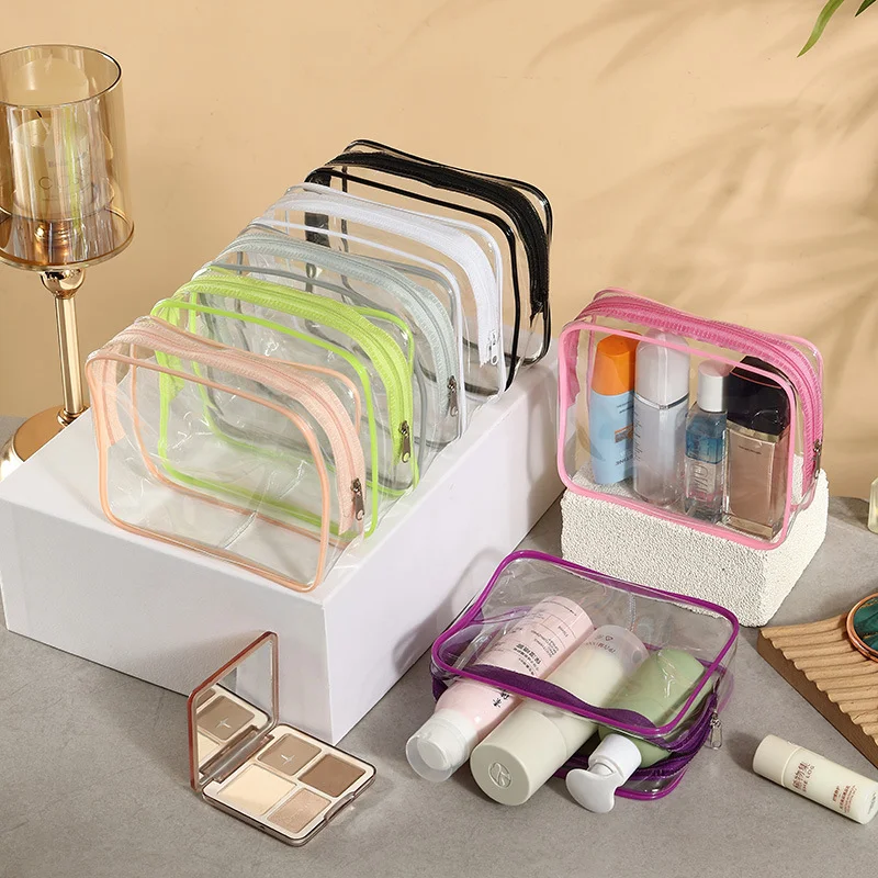 10/100 travel PVC transparent waterproof storage bags, large capacityzipperwashingbags,portablemakeupbags,customizable logos 1