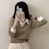 Korean Chic Spring and Autumn Age-Reducing Sweaters Retro Temperament Preppy Fake Two Pieces Shirts Twist Knit Women's Y2k Tops 6
