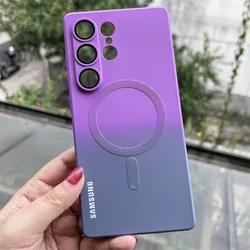 Luxury Silicone Gradient Case with Lens Protection and Magnetic Bumper Cover - S25 (Purple Grey)