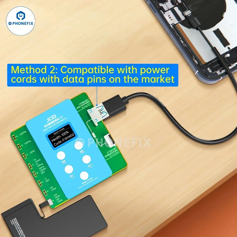 JCID Q1 Battery Calibrator Box Programmer iphone battery repair flex mobile phone battery board For iPhone 11-15 Modifies Battery Health Data Cycle Removes Important Message