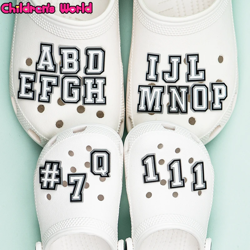 11 37pcs Letters Numbers PVC Croc Charms Black&White DIY Shoe Charm Decorations Free