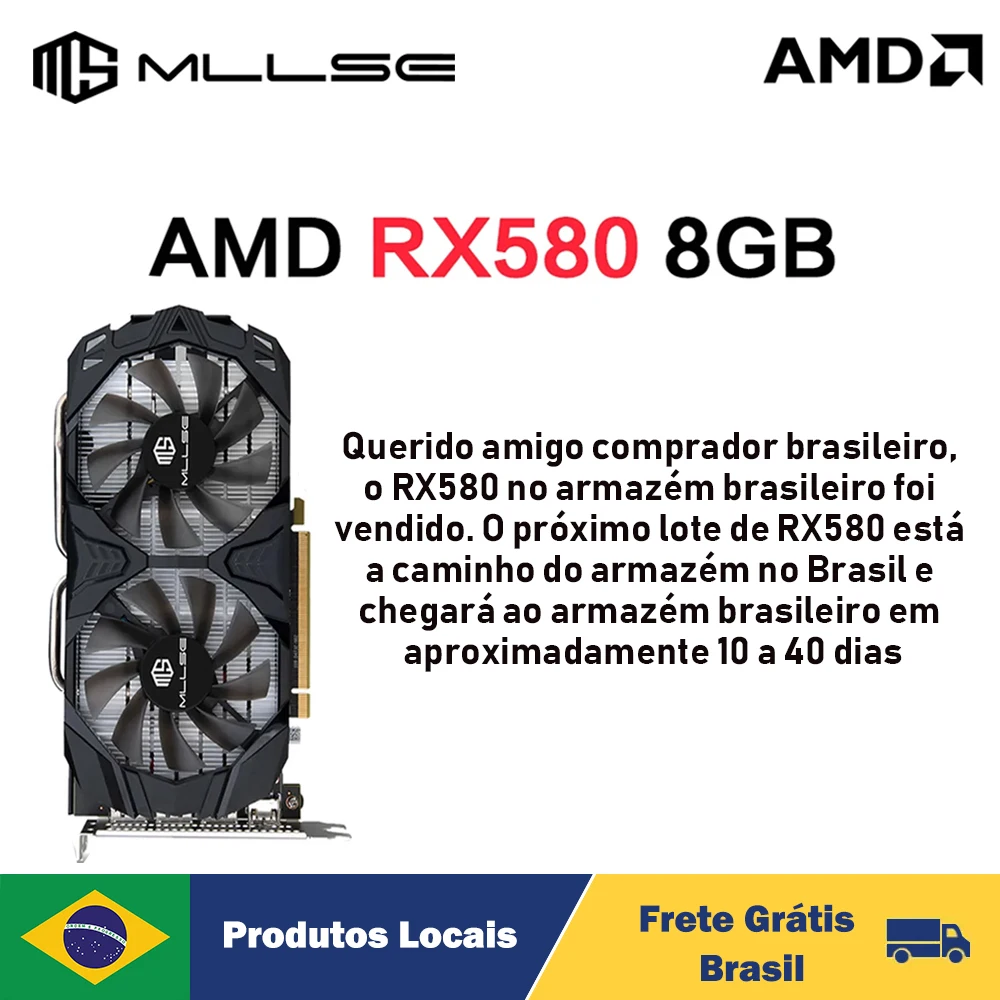 Mllse Amd Rx 580 8Gb Placa De Video Scheda Grafica Gaming 2048Sp 6Pin Gddr5 256Bit Pci Express 3.0 × 16 Radeon Gpu Computer Mining