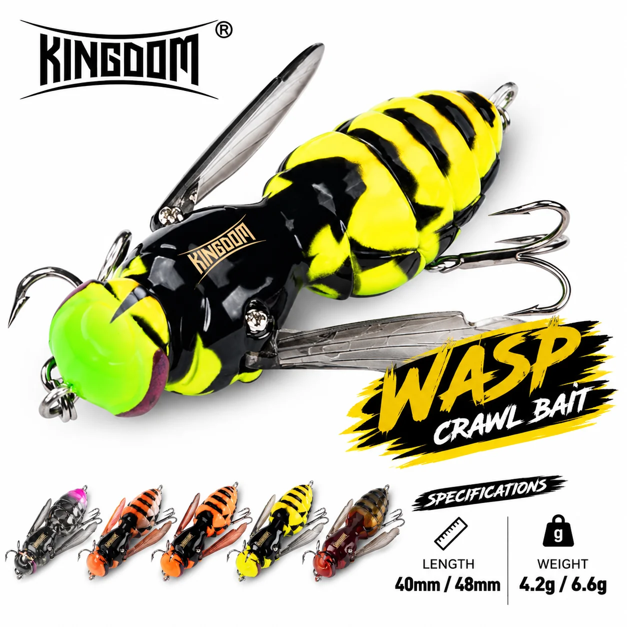 Kingdom Wasp Crawl Bait Schwimmender Angelköder 4,2g/40mm 6,6g/48mm Insekten-Bionik-Swimbaits Oberflächenköder Künstlicher Harter Köder