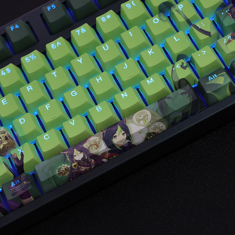 Chaves Conjunto Lados Pbt Tintura Subbed Keycaps dos Desenhos Animados Anime Jogo Chave Tampões Oem Perfil Backlit Keycap para Genshin Impacto Tighnari 108 - Imagem 2