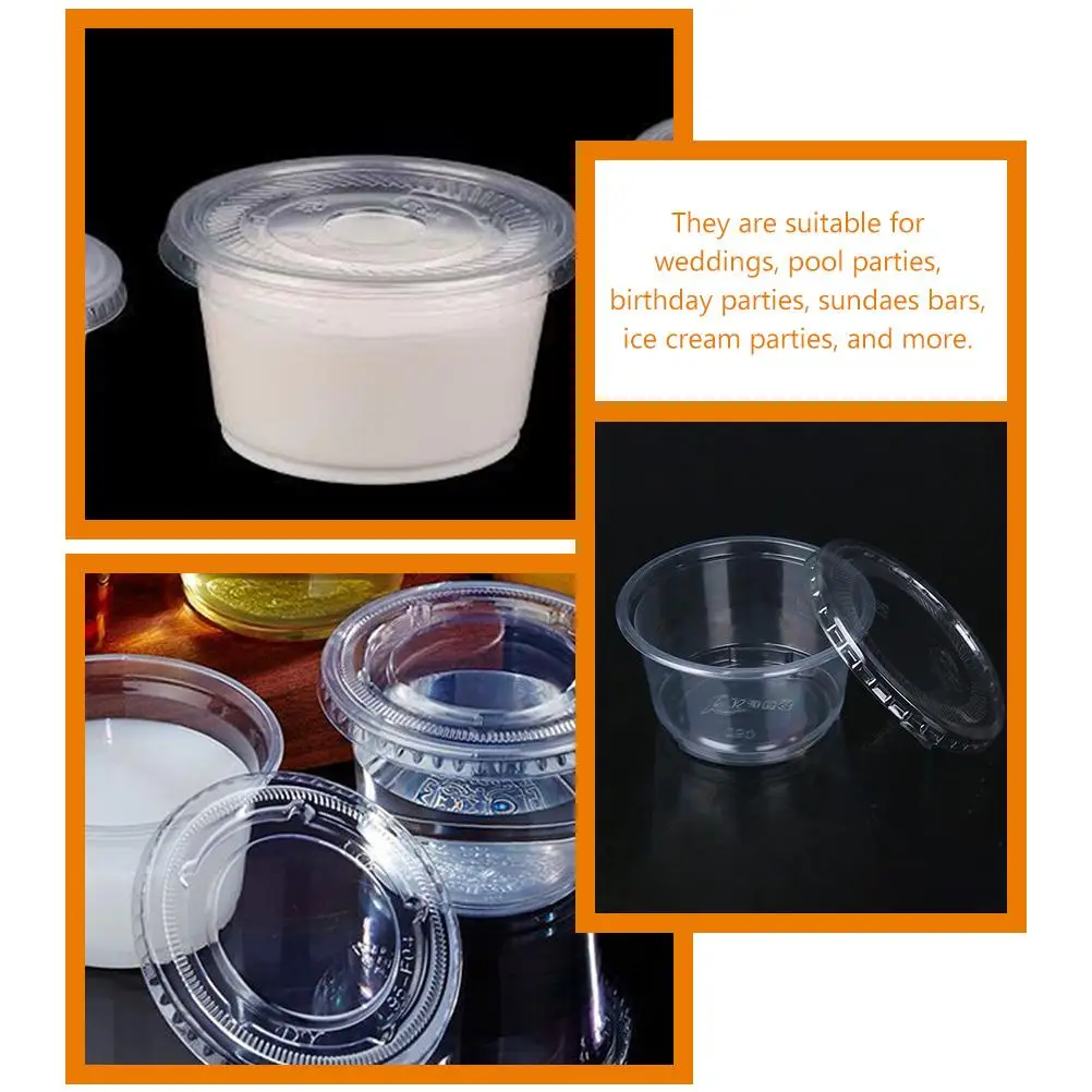 100pcs Plastic Cups 250ml Disposable Plastic Cake Cup Dessert Cups High Lid Ice Cream Cake Yogurt Bowls Container