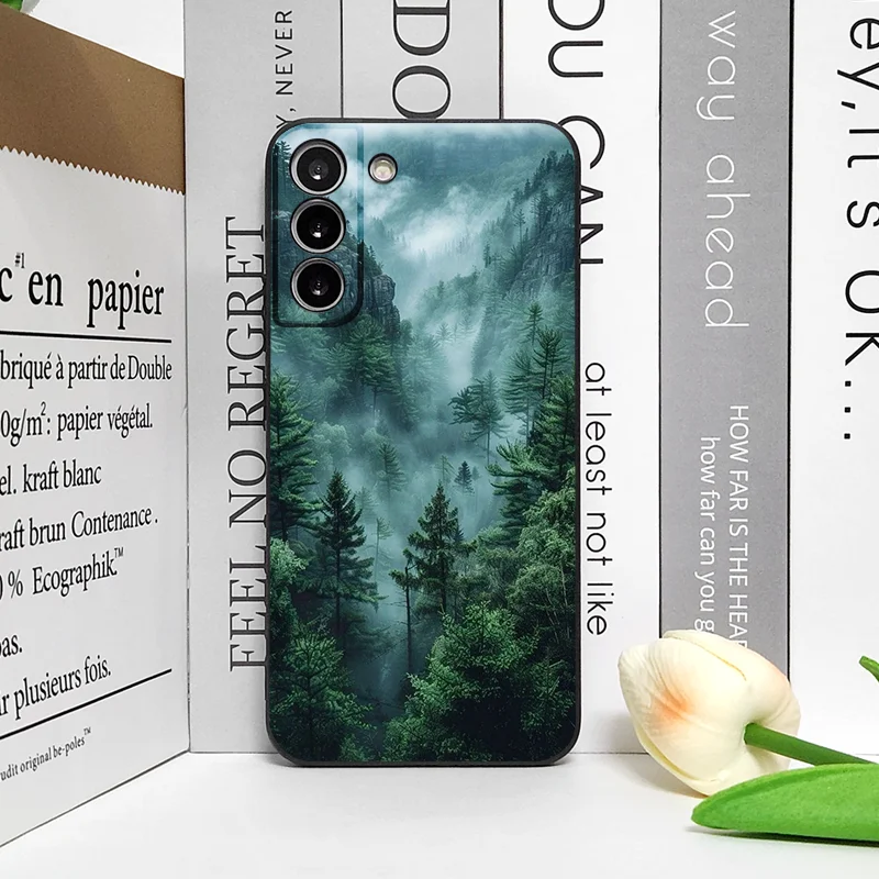Vintage Green Forest Landscape Pattern Shockproof Phone Case - Soft Cover