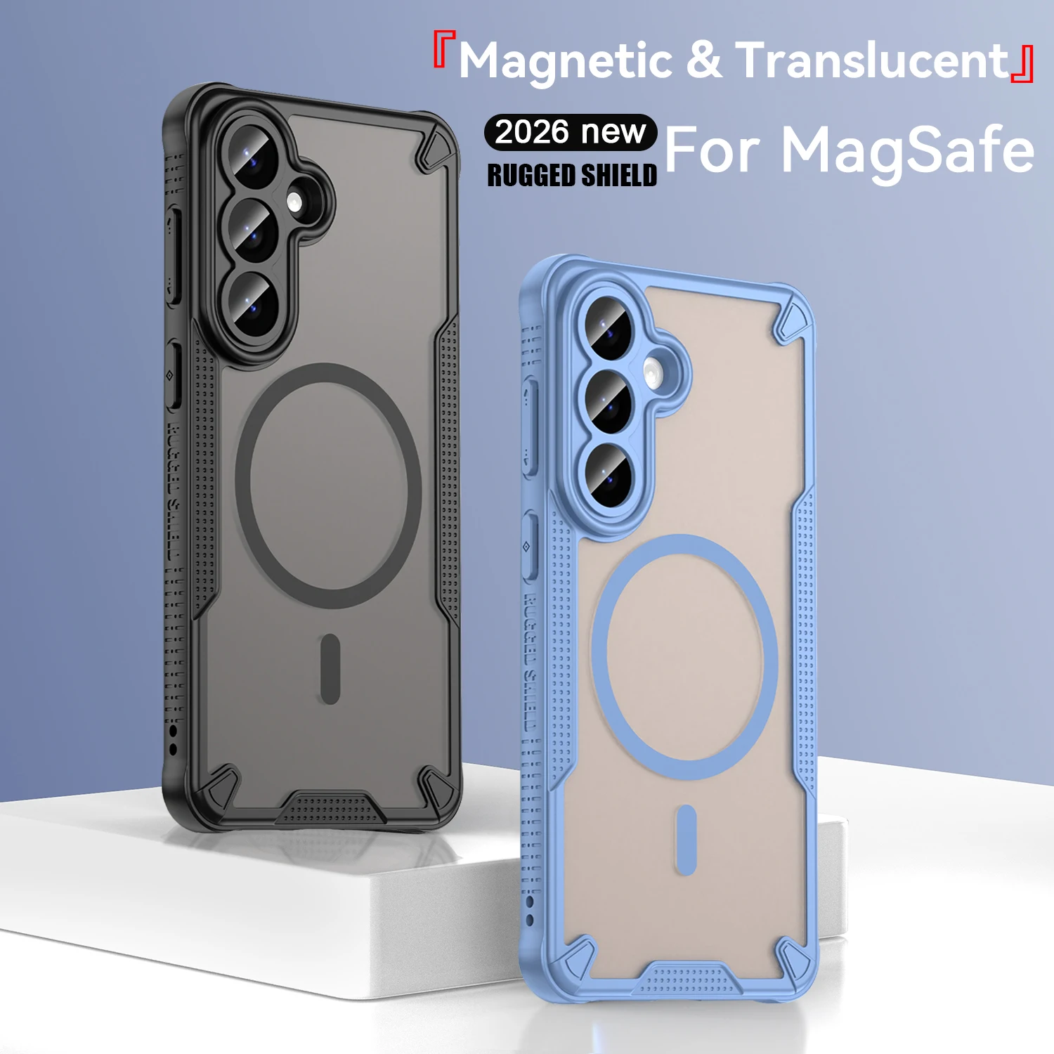 Magnetic Luxury Matte Translucent Shockproof Armor Case with Wireless Charging Compatibility