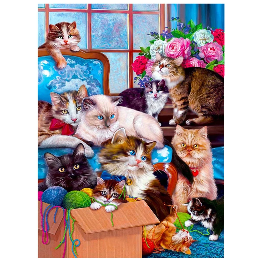 

Набор для алмазной мозаики, картина с мультяшными животными, кошками, цветами, 40 х50 см, стразы для гостиной