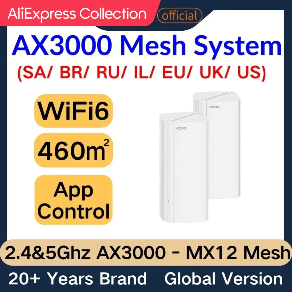 AliExpress Collection Tenda MX12 сетчатая система AX3000 WiFi6 сетчатый беспроводной маршрутизатор до 650 м2 160 МГц полоса пропускания бесшовный роуминговый